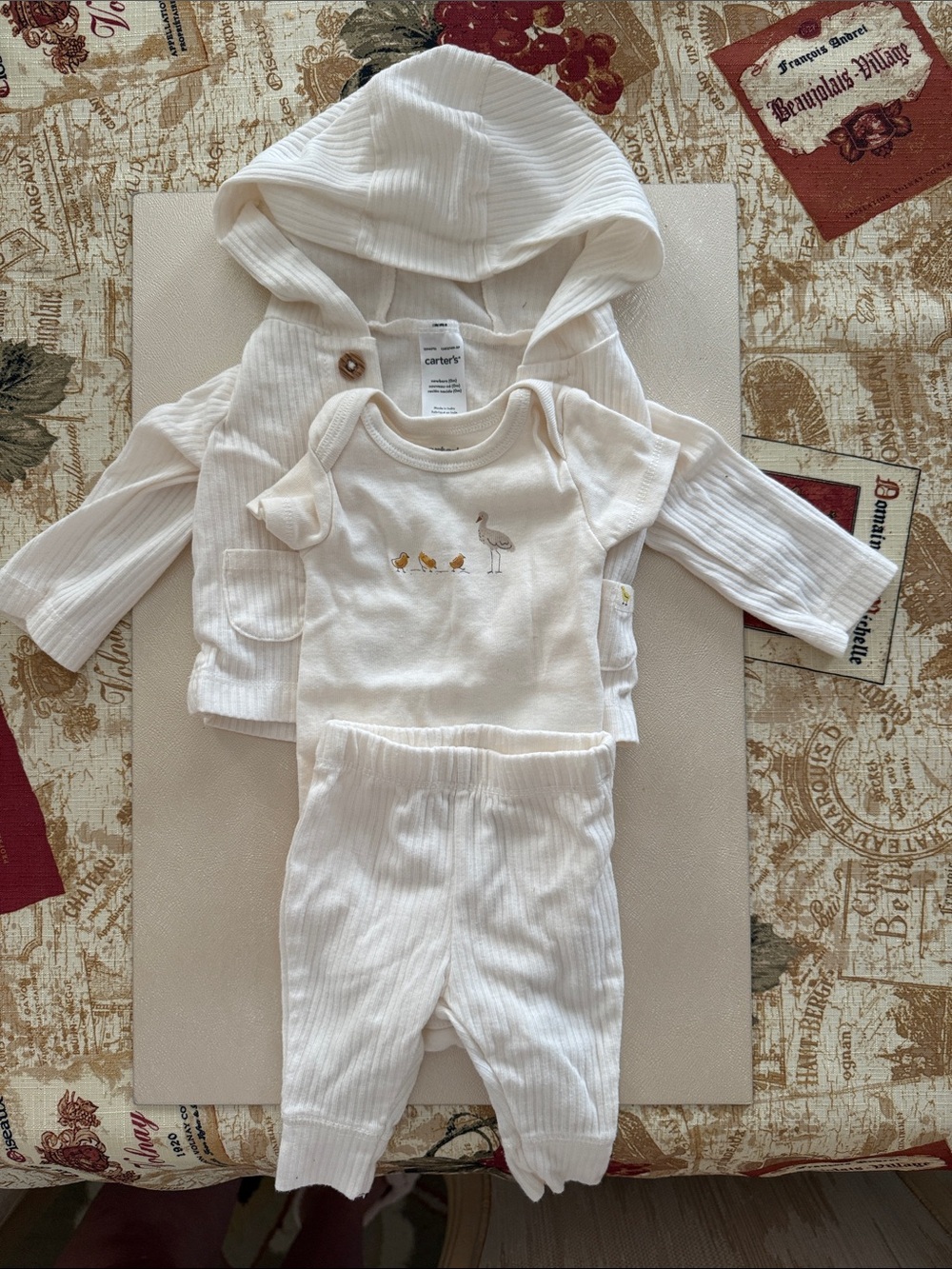 Carter's Cream Rib-Knit 3-Piece Set with Bird Motif